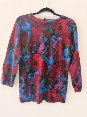 Talbots Audrey 100% Cashmere Sweater Romantic Floral print Size M NWT
